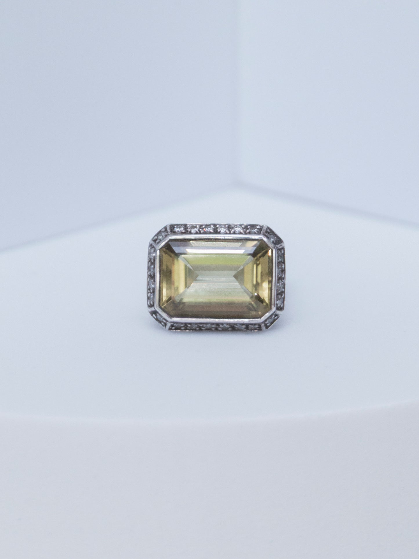 Emerald Cut Citrine & Diamond Ring | Sterling Silver
