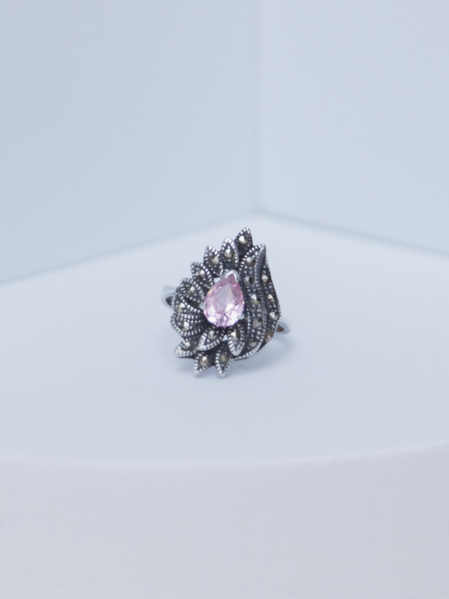Marcasite & Pink Tourmaline | Ring | Sterling Silver
