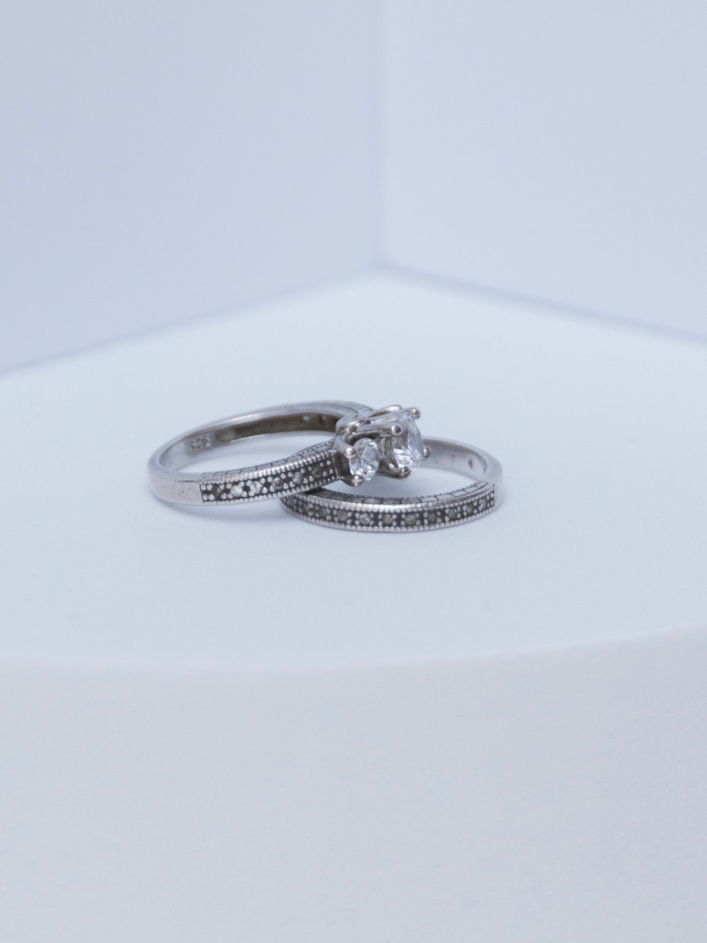 White Topaz | Wedding Ring Set | Sterling Silver