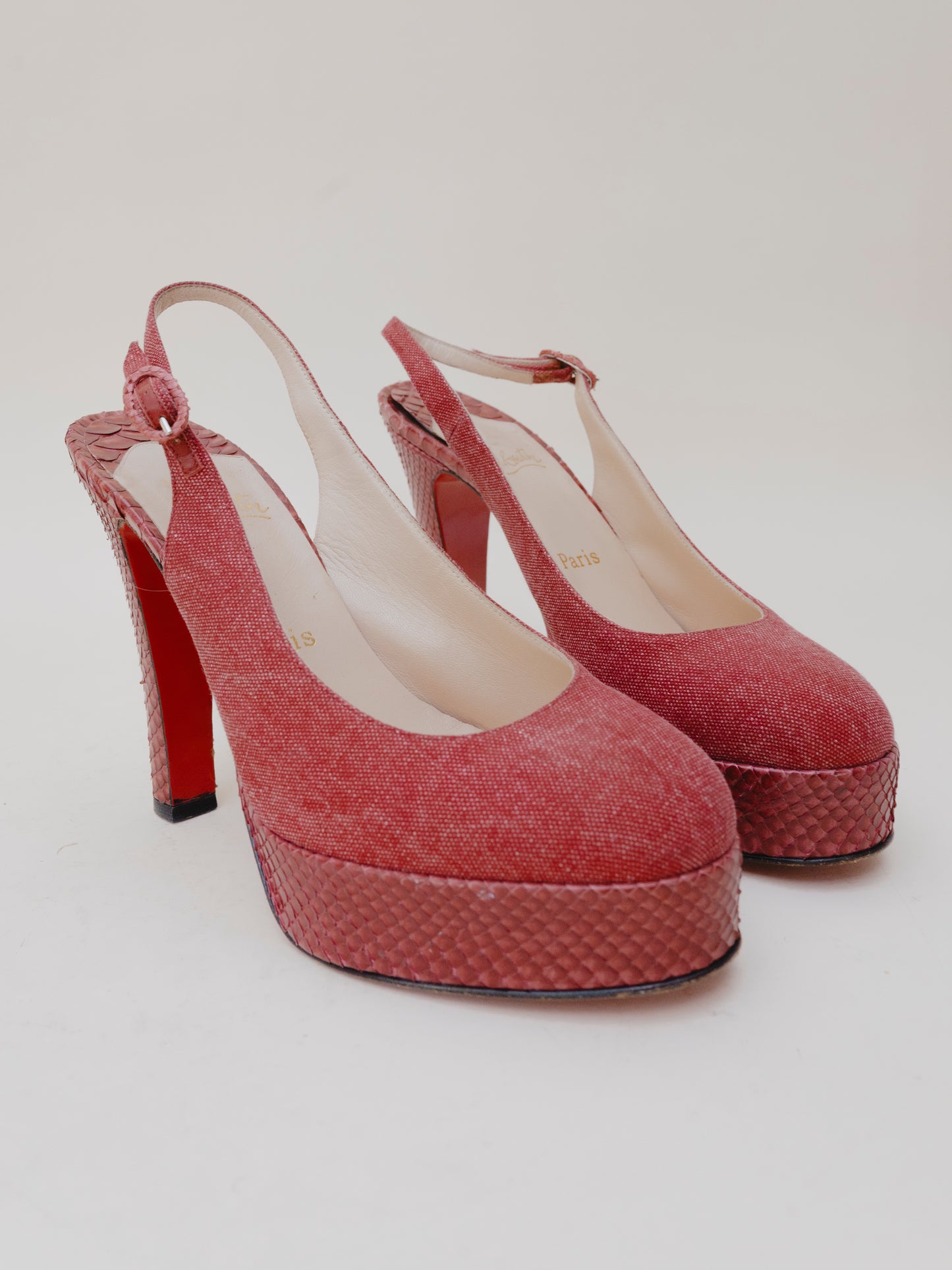 Louboutin Red Python | Slingback Platform Heels