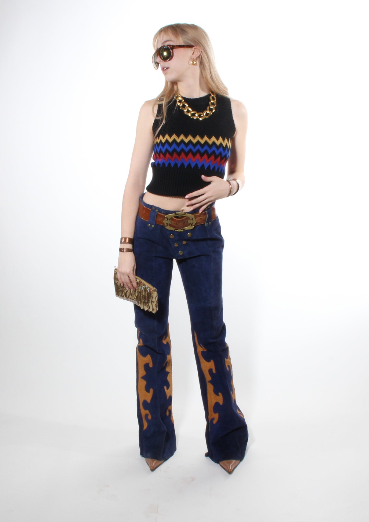 Blue & Carmel Suede Bell Bottoms | Pants