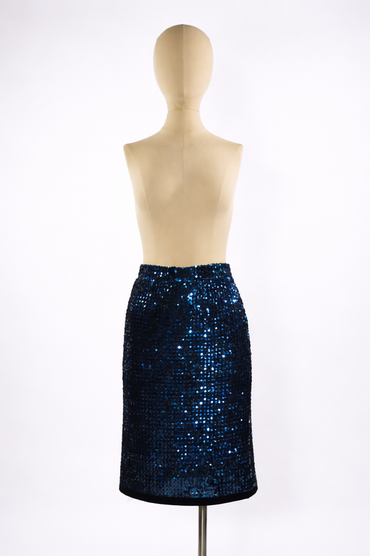 Falda de lentejuelas azul eléctrico Rive Gauche de Saint Laurent