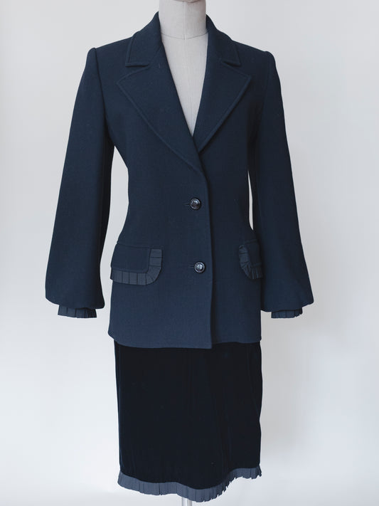 Valentino Black Velvet & Wool | Skirt Suit