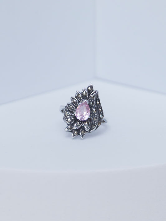 Marcasite & Pink Tourmaline Ring | Sterling Silver
