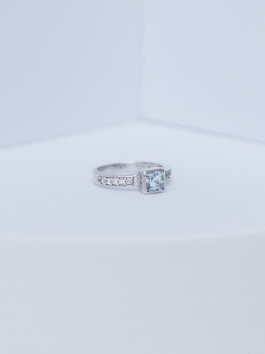 Aquamarine Square Stackable Ring | Sterling Silver
