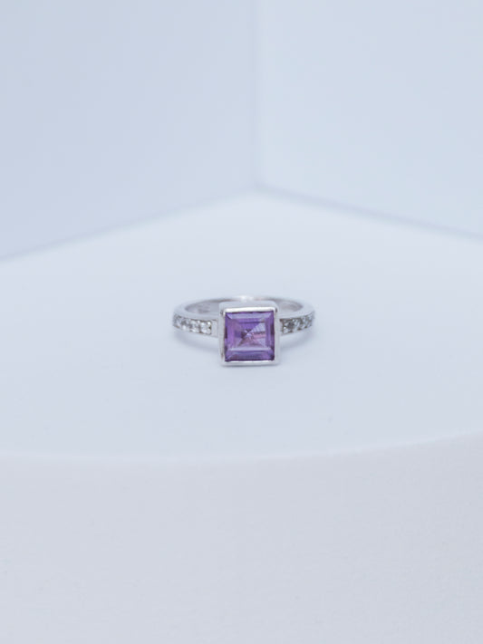 Amethyst Square Stackable Ring | Sterling Silver