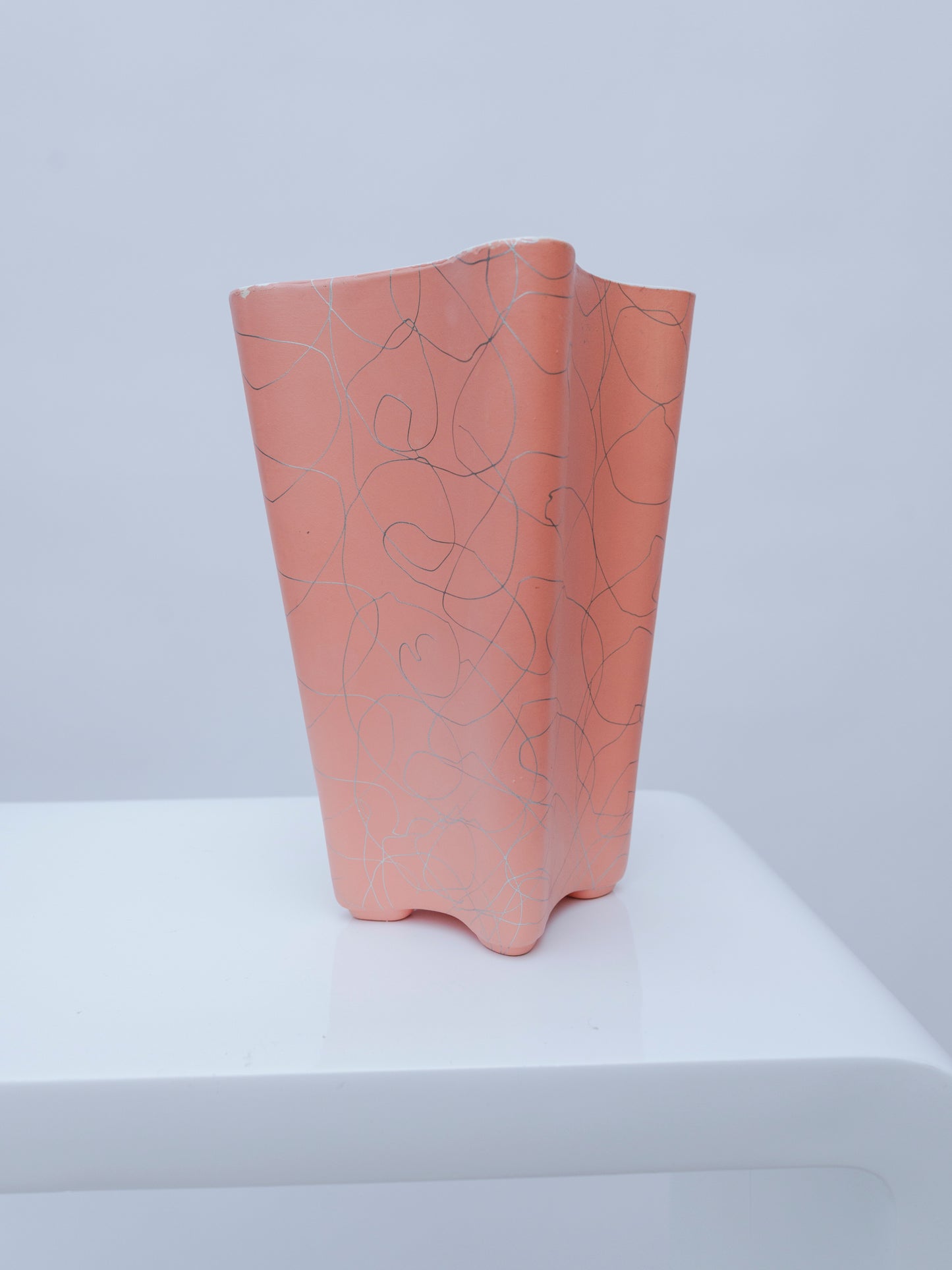 Salmon Pink & Silver Vase | Glassware Mid Century