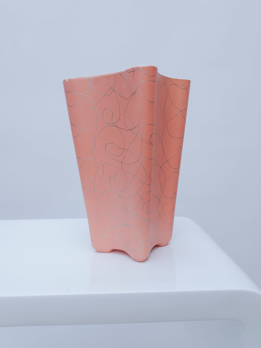 Salmon Pink & Silver Vase | Glassware Mid Century