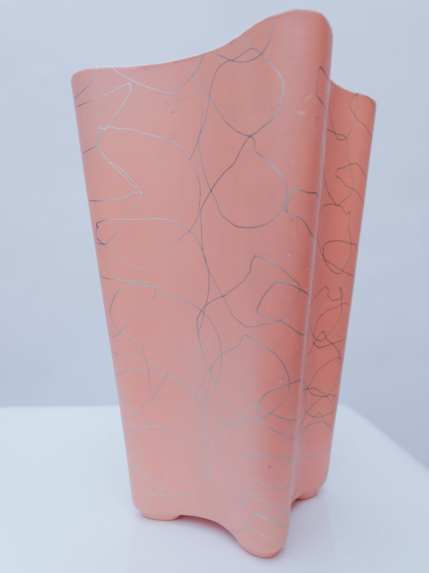 Salmon Pink & Silver Vase | Glassware Mid Century
