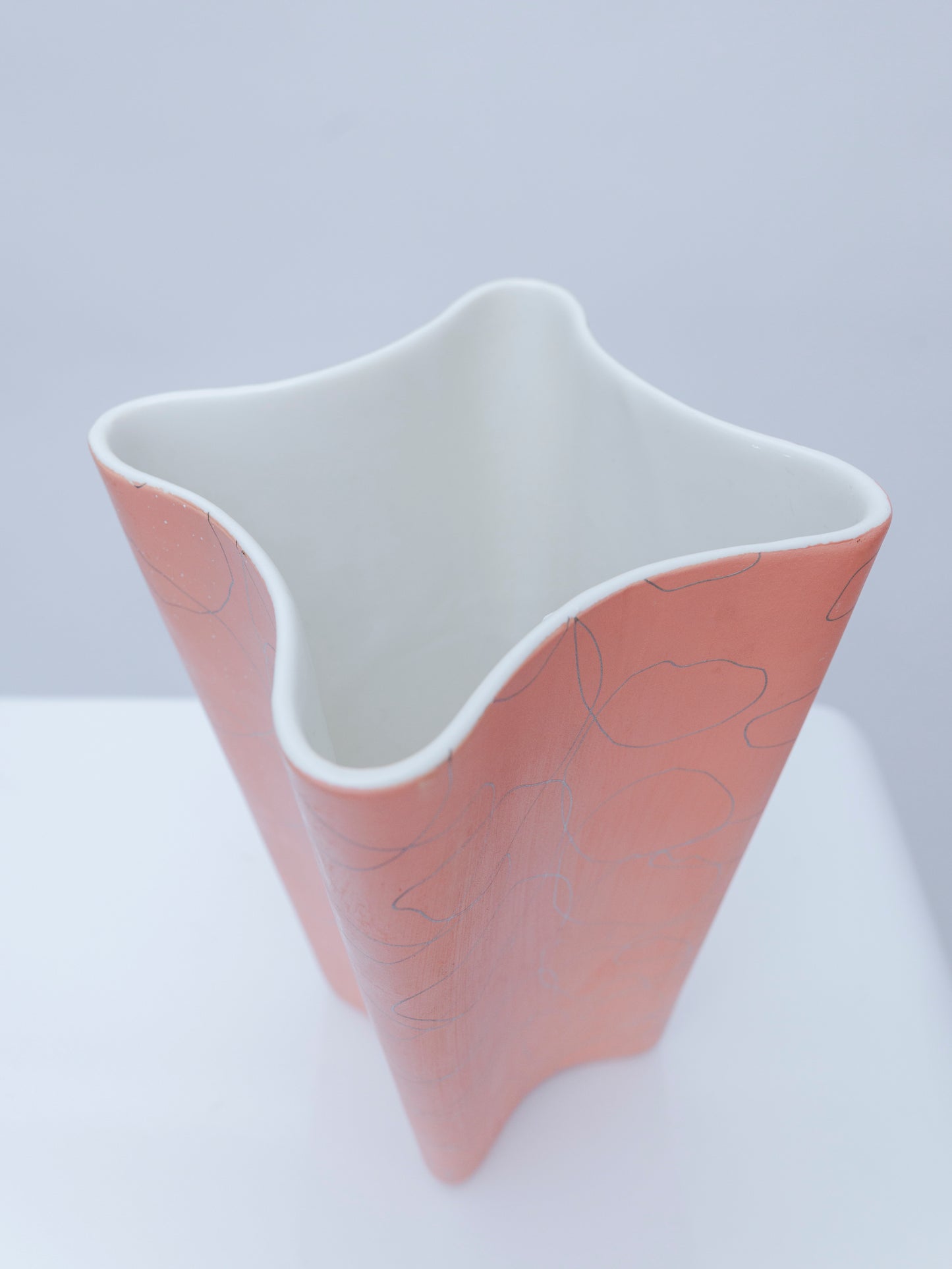 Salmon Pink & Silver Vase | Glassware Mid Century