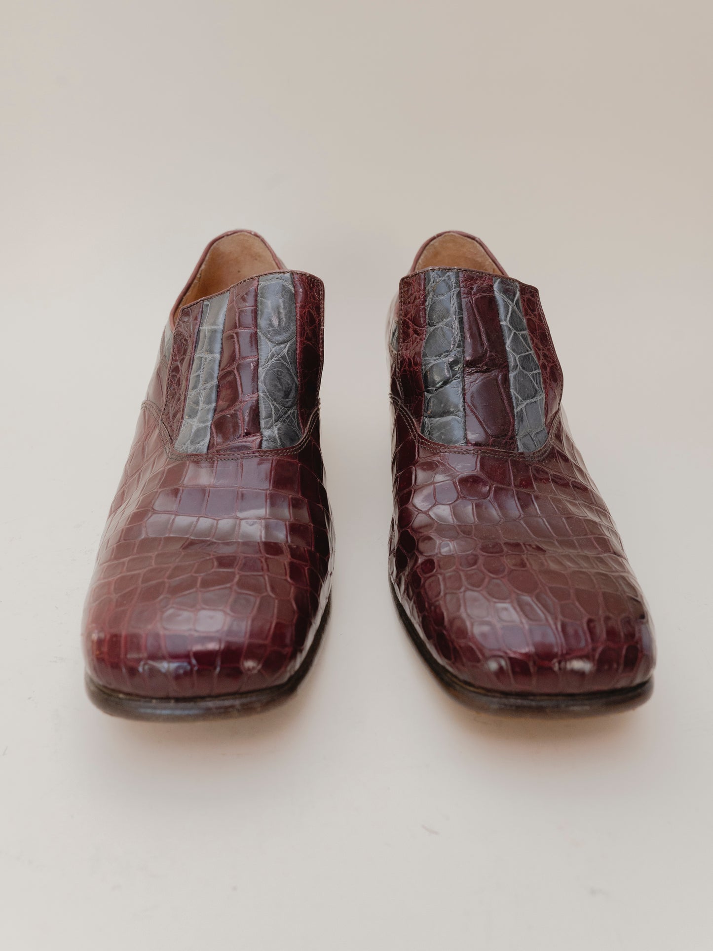 Red and Gray Alligator Loafers