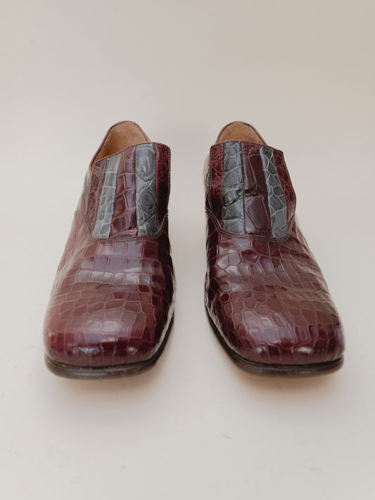 Red and Gray Alligator Loafers