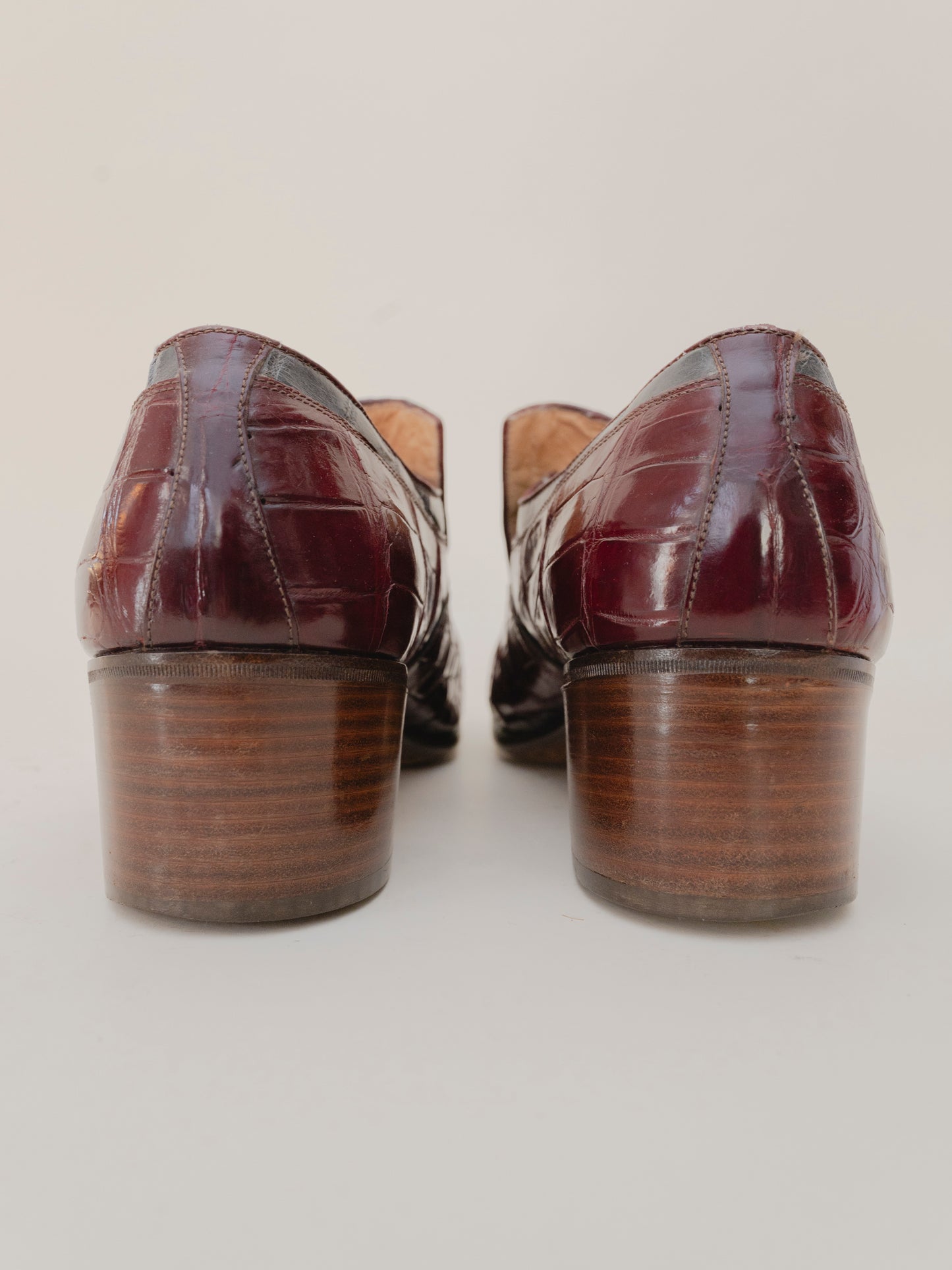 Red and Gray Alligator Loafers