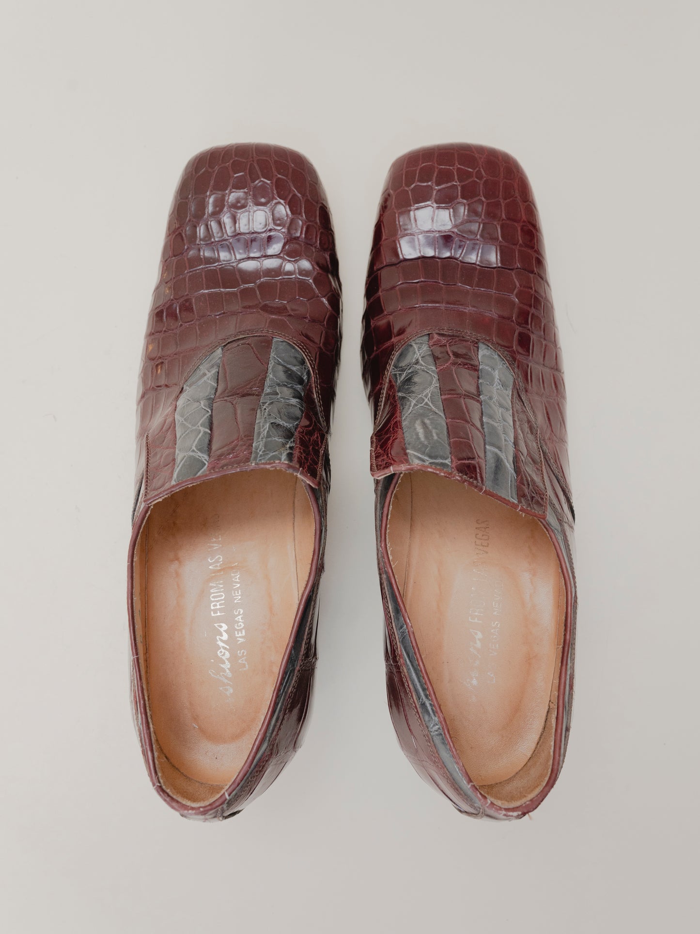 Red and Gray Alligator Loafers