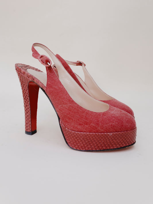 Louboutin Red Python Platform Slingback