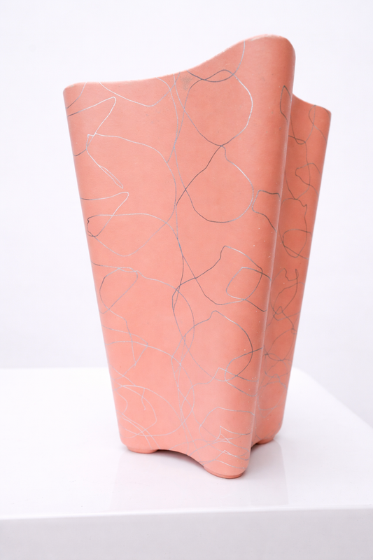Salmon Pink & Silver Vase | Glassware Mid Century