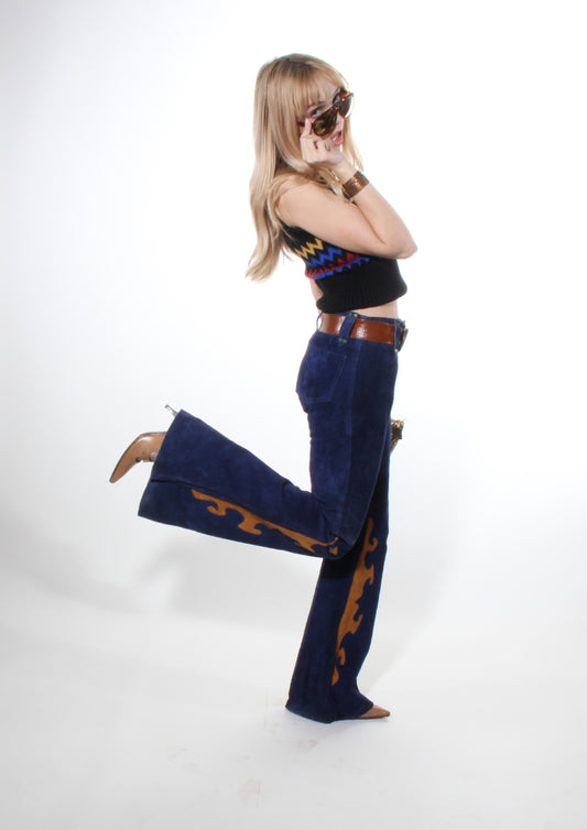 Blue & Carmel Suede Bell Bottoms | Pants